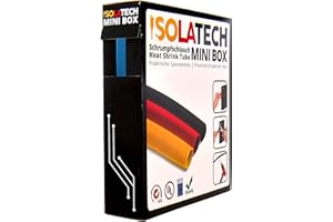 ISOLATECH tubo termoretráctil 2:1 Mini Box sin adhesivo azul Ø6,4mm 10 metros para coche USB camping reparación resistente a los rayos UV aislante rollo sin etiquetar en práctica caja dispensadora