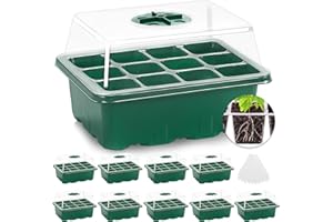 MIXC Zimmergewächshaus Anzuchtkasten 10 Stück 120 Zellen Mini Gewächshaus Klein Anzuchtset Anzuchtplatte mit Belüftung und Bruchsicherer Deckel für Sämling Pflanze,Grün
