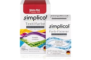 ‎SIMPLICOL simplicol Textilfarbe expert + Farbfixierer Kombipack, Mohn-Rot 1703: Farbe für Waschmaschine oder manuelles Färben
