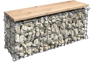 ‎BELLISSA bellissa Gartenbank GABIONE - 97150 - Schmale Gabionenbank ohne Lehne - Garten-Bank, Sitzfläche aus Douglasien-Holz - 100 x 30 x 46 cm