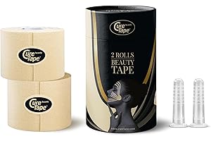 Cinta de Kinesiología CureTape Beauty | Cinta Antiarrugas | Lifting para tonificar, reafirmar y tensarr la piel |Ventosas Faciales Gratis | Suave en la piel y resistente al agua (2 rollos) (2)