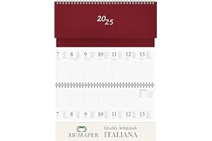 PUREPAPER Planning Settimanale 2025 - da Tavolo - Scrivania - Gennaio Dicembre - 30x14, ROSSO