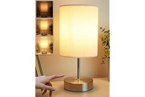 HSLighting Bedside Lamps, Touch Control Table Lamp 3-Way Dimmable Small Lamp with 3D Pleats Fabric Shade LED Minimalist Nightstand Warm White for Christmas Xmas Bedroom Living Room Gift Decor