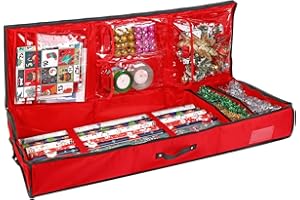 Vinsani Large Christmas Wrapper Gift Storage Bag Flexible Compartments – Xmas Fabric Organiser Waterproof for Wrapping Paper Rolls, Gift Tags Bows Accessories – Durable Storage Solution (103x36x13cm)