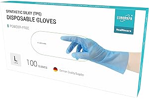EUROPAPA® 100, 200, 300, 450 Stk Vorteilspack TPE transparenz und blau Einweghandschuhe in Box Einmalhandschuhe latexfrei Gummihandschuhe puderfrei Handschuhe in Gr. S,M,L,XL (Blau-100, L)