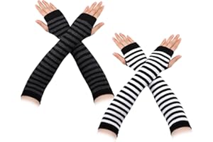 ZPLASK 2 Pairs Arm Warmers, Striped Long Fingerless Gloves Wrist Warmers, Warm Stretchy Knit Thumbhole Arm Warmer, Warmers Autumn Winter Accessories Wrist Warmers for Women Girls