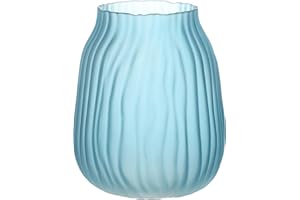 JAKY-GLOBAL JAKY Global Large Modern Blue Glass Vase H-21cm Tall Ribbed Vase for Flowers Decor - Perfect for Home, Office, Farmhouse Table Centerpieces and Living Room glass Vases for Flowers(Blue 21cm)