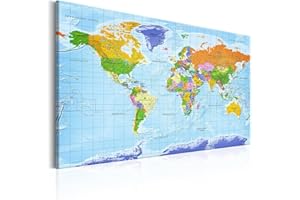 decomonkey Pannello in fibra con 50 puntine - 120x80 cm - Scrittura tedesca - Mappa del mondo telaDecorativo per Parete Carta da viaggio con spille