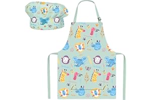 FUKPO Tablier Cuisine Enfant Garcon Fille, Tablier de Cuisine Enfant Peinture Jardinier Personnalisé Polyester Coton(2 à 6 Ans)