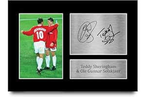 HWC Trading A4 Ole Gunnar Solskjaer & Teddy Sheringham Cadeaux imprimés photo autographe signée pour les fans de football et les supporters - A4