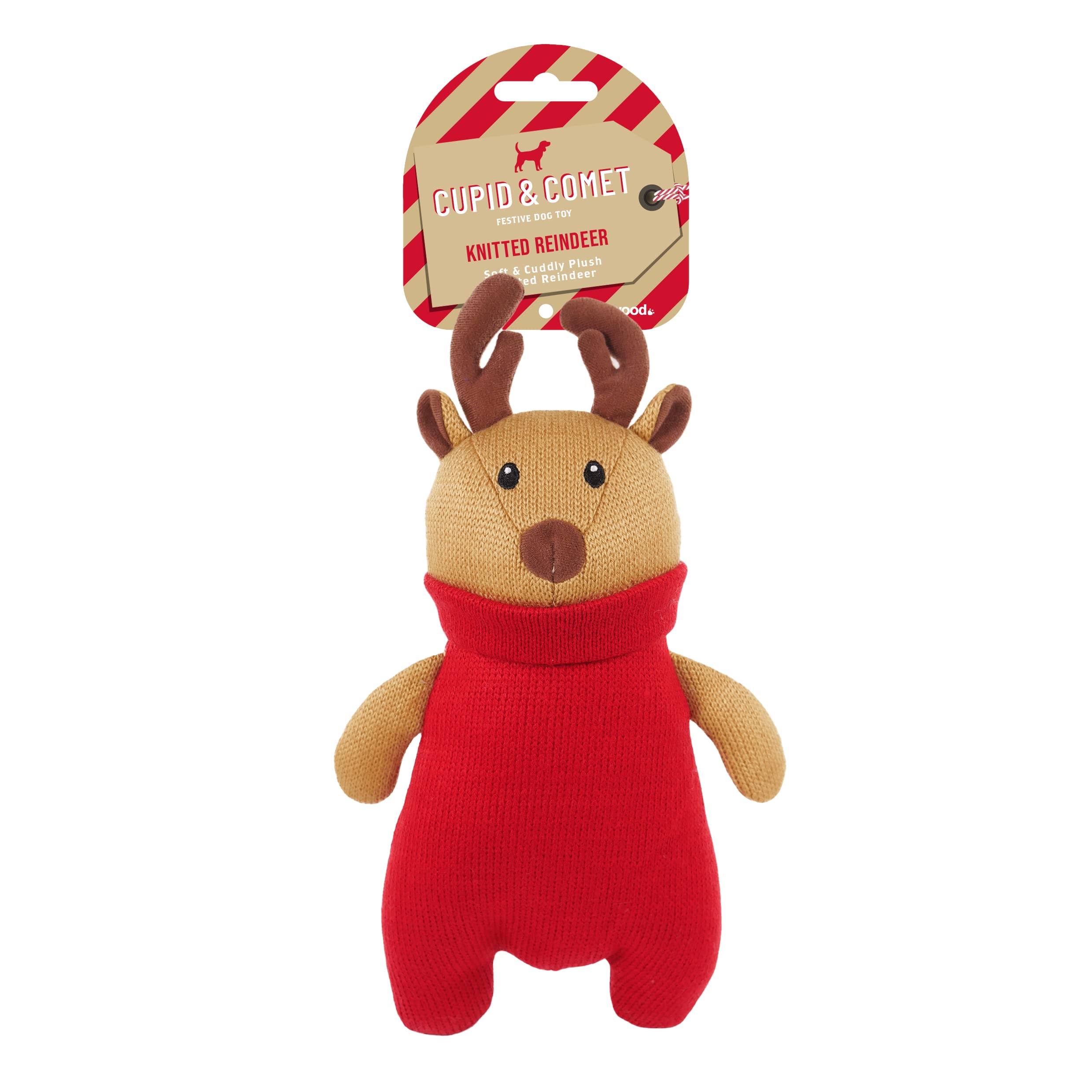 Rosewood Knitted, Squeaky Reindeer Christmas Dog Toy, 34 x 20 x 10cm