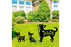 QBMYCN Pali decorativi da giardino in metallo per Chihuahua,confezione da 3 statue a forma di Chihuahua nero,per cortile,giardino,prato, decorazioni per esterni,regali per amanti dei Chihuahua