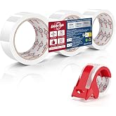 3 Rolls Transparent Packing Tape 50mm x 55m Heavy Duty + Dispenser | Strong clear packaging tape. Ideal for shipping, storage