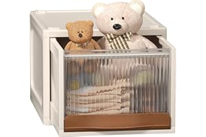 HAIXIN Boite rangement plastique, 16.5L boite de rangement, caisse rangement empilable avec couvercle et tiroir, Rangement Chambre à Coucher, blanc laiteux/poignée marron (lot de 1)