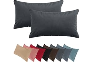 Selfitex 2er Set 30x50 cm SAMT Sofakissen mit Füllung und Bezug, Dekokissen mit Velourbezug, Samtkissen, Dekoratives Couchkissen, kuschelig weiches Zierkissen, modisches Kopfkissen (Anthrazitgrau)