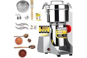 CGOLDENWALL Moulin à grains électrique 30-300 mesh pour herbes/graines/épices/graines 28000 RPM Acier inoxydable haute vitesse (800g LED Oscillant)
