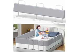 Kidsbuddy 180CM Barandilla Cama Niño,Barrera de Cama,Barrera de Seguridad para Niños,Protección contra Caídas,Altura Ajustable,Fácil de Instalar，Cama Niños Protección,1PCS,Gris