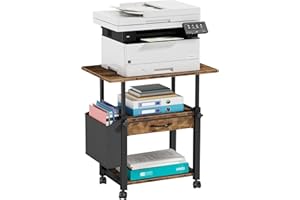 OYRREU 56x38cm Mobile Porta Stampante a 3 Livelli con Cassetto in Tessuto, Supporto per Stampante Mobiletto con Ruote&Borsa Laterale, Altezza regolabile, Scaffale da Scrivania per Ufficio Domestico