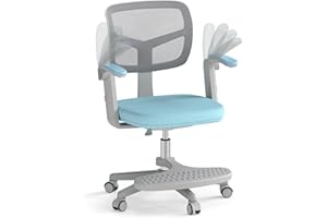 COSTWAY Krzesło do biurka dla dzieci, wysokość siedziska 41-52 cm, z regulacją wysokości, krzesło dziecięce ze składanym podłokietnikiem i podnóżkiem, krzesło obrotowe dla dzieci z kółkami, krzesło