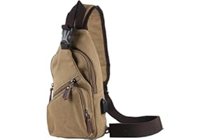 Naudamp Bolso Bandolera para Hombre Carga USB, Bolsos Cruzados Informal para el Pecho, Mochilas Pequeñas de Lona para de Viaje, Senderismo, Estudio, Ciclismo