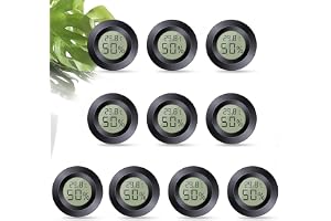 Mini Termometer Hygrometer Digital, 10 st, Svart | Termohygrometer Inomhus med LCD,℃/℉ Justerbar, Fristående, för Hem, Skola, Vinkällare, Lager (10, Rund)