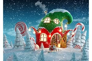 LYWYGG 7x5FT Telón de Fondo de Navidad de telón de Fondo de Navidad para árbol de Navidad Escenario de Nieve decoración de Fiesta Familiar víspera piruleta Escena de Nieve fotografía de Fondo CP-301