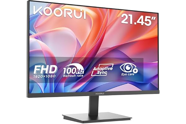KOORUI Ecran PC 21.45 Pouces, FHD 1080p 100Hz Business Moniteur avec Adaptive Sync, HDMI/VGA, Eye Care, Design Ultra-Mince pour Bureau et Home Office, VESA 100x100mm