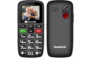 SweetLink S2 GSM Téléphone Senior Portable,Téléphone Portable à Grosses Touches,Bouton SOS, Batterie 1400mAh, Volume Fort, Radio FM,Lampe Torche,2G Double SIM, 1,77 “, Noir