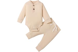 GEAGODELIA Ensemble de Vêtement Tenue Nouveau-né Bébé Garçon Fille Mignon Barboteuse T-Shirt à Manche Longue + Pantalon