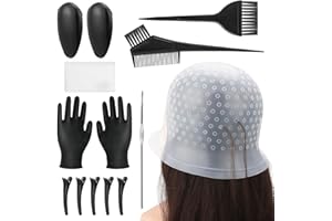JRJRN 11 Pièces Outil Ensemble de Coloration des Cheveux, Bonnet Coloration Reutilisable, Outil de Teinture Comprend Châle Jetable Bonnet de Douche, Epingles à Cheveux, Peigne, Gants