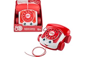 Fisher-Price Baby Toy Red Chatter Telephone, Mattel 80th Anniversary Edition Pull-Along Activity for Infants & Toddlers Ages 1+ Years, JGG97