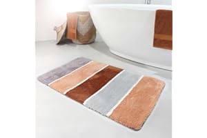 ‎HOMIE LIVING Homie Living Badteppich, Badematte kuscheliger Flauschiger weicher Flor l rutschfest und Waschbar Rio Marina (55 x 65 cm, Lachs Grau Braun)