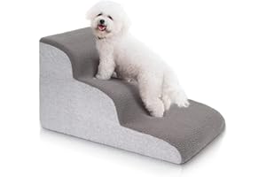 Uross Dog Stairs for Small Dogs- Dog Steps Stairs Ramps for High Bed Couch, High Density Foam Pet Steps Stairs for Dogs to Get on Bed, 3 Tiers Cat Doggy Steps Ramps for Joint Pain Dog(Gray)