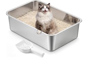 Feandrea Edelstahl Katzenklo, Große Katzentoilette, XXL Katzentoilette Edelstahl Offen, 50 x 35 x 15 cm, PPT016E101