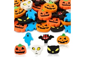 JUNEBRUSHS Halloween Radiergummis, 30 Stück Halloween Kleine Radiergummis Halloween Bleistift Radiergummis Fledermaus Kürbis Lustig für Kinder Schule Büro Geschenke
