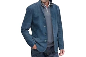 HESYSUAN Blazer décontracté à col montant pour homme avec poche à revers et manches longues en daim décontracté slim bouton costume d'affaires blazer veste