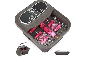 Beinilai Collapsible Foot Spa and Massager with Heater and Temperature Control,Foot Bath Bowl with Bubbles,Six Massage Rollers,Vibration and Red Light,Soaking Tub for Relieve Pressure (Dark Grey)
