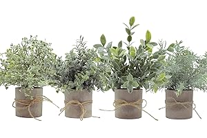 YVONNEYI 4Pcs Artificial Plants Indoor, Faux Plants for Indoors, Small Fake Plants Mini Greenery Pot for Home Bathroom Kitchen Office Room Shelf Decor
