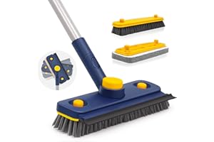 JEHONN Spazzola per Pulizia della Vasca e Delle Piastrelle, 3 in 1 Doccia con Manico Lungo, Spazzola per Pulizia a Setole Rigide Staccabili e Testina in Spugna per Bagno, Vasca da Bagno