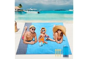 ISIGNO Alfombra de Playa Esterilla Playa, Manta Picnic Impermeable Manta de Picnic 210 X 200cm Manta de Playa con 4 Estaca Fijo, Alfombra de Picnic Bordes Reforzados, Camping y Otra Actividad al Aire Libre