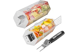 Grillkorgar 2 st rostfritt stål med avtagbart trähandtag | med avtagbart trähandtag för grönsaker räkor fiskkött, utomhus cam