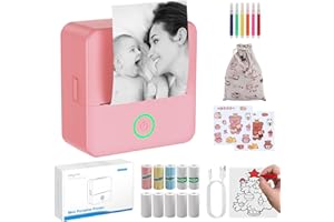 eSynic Impresora Térmica Portátil 57 mm Mini Impresora Bluetooth Sin Tinta 200 dpi Impresora Térmica para Fotos Notas y Etiquetas Impresora para Imprimir Texto y Stickers en Casa Oficina y Estudio