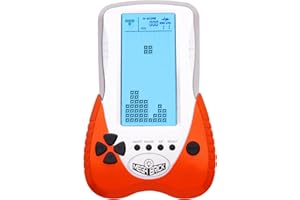 HLF Retro Block Brick Game Console Large Screen Blue Backlight Brightness can be Adjusted Build in 23 Game Compatible with Lithium Battery/AAA Batteries can Plug in Headphone (Orange)