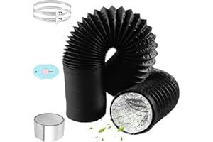 ComPDCVD Noir Tuyau d'évacuation 125 mm x 6 m Tuyau D'évacuation D'air Gaine Ventilation en Aluminium avec 2 Colliers de Serrage en Acier pour Climatisation Déshumidificateur Extracteur