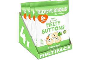 Kiddylicious Apple & Carrot Melty Buttons - Delicious Snacks for Kids - Suitable for 9+ Months - 4 Packs of 5 (20 Total)