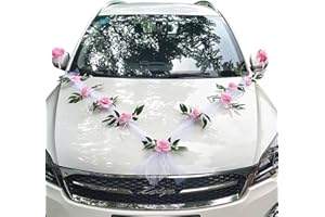 Yngffb Voiture de Mariage de Ruban, Voiture de décoration de Mariage, decoration voiture mariage, Facile à démonter, Convient pour mariage, fête, famille (rose)