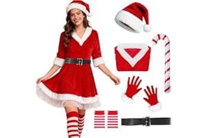 Antsparty Mrs Santa Claus Costume Women Christmas Santa Fancy Dress, Plush V-Neck Velvet Santa Outfit with Belt, Ladies Miss Santa Sexy Dress Outfit Santa Costume