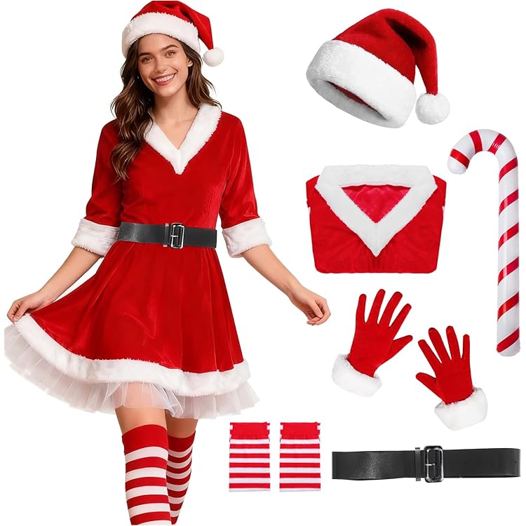 Smiffys Costume De Mère Noël, Rouge, Avec Robe, Cape, Bonnet Et Ceinture Halloween