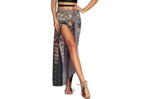 Nuofengkudu Femme Jupe Portefeuille Longue Boheme Modèle Ete Taille Haute Attacher Fendue Gitane Jupes de Plage Vacances