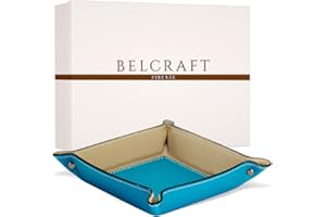 Belcraft Luni Svuotatasche in Pelle, Realizzato a Mano da Artigiani Toscani, Porta Oggetti, Acqua (19x19 cm)